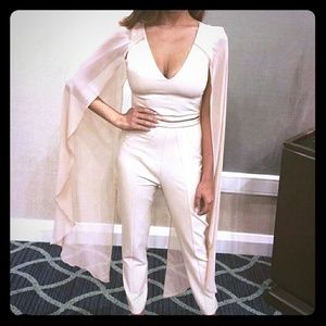 Stunning Creme Jumpsuit with Chiffon Cape Sleeves